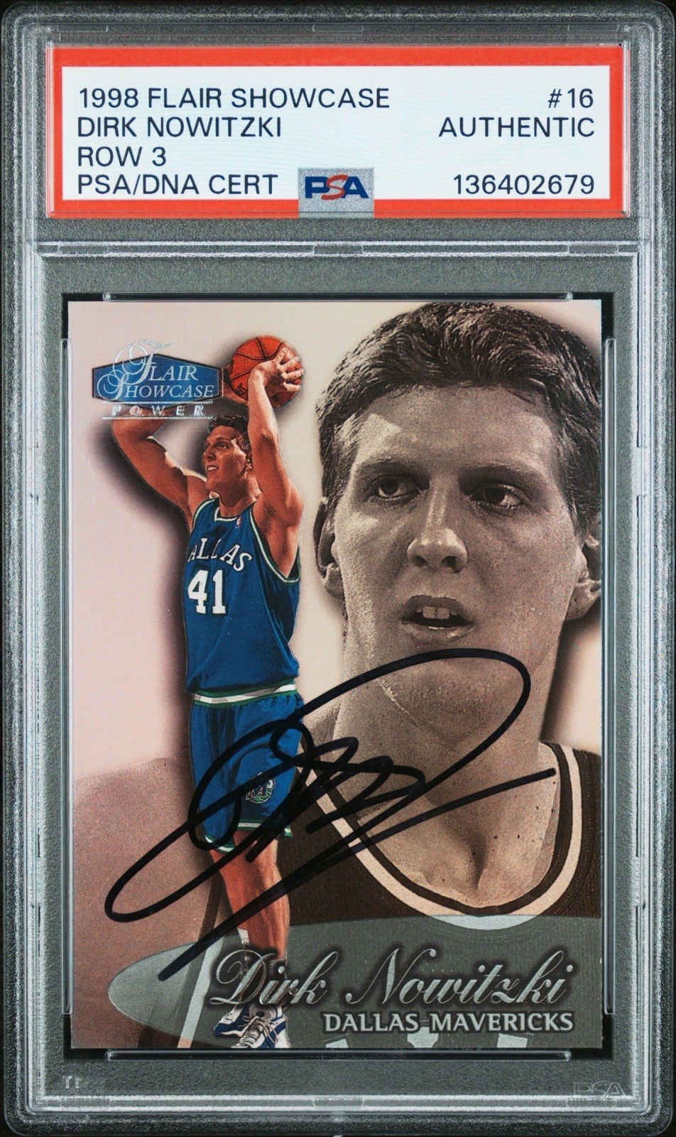 1998-99 Flair Showcase Dirk Nowitzki SIGNED Power Rookie Row #3 RC HOF PSA Auto