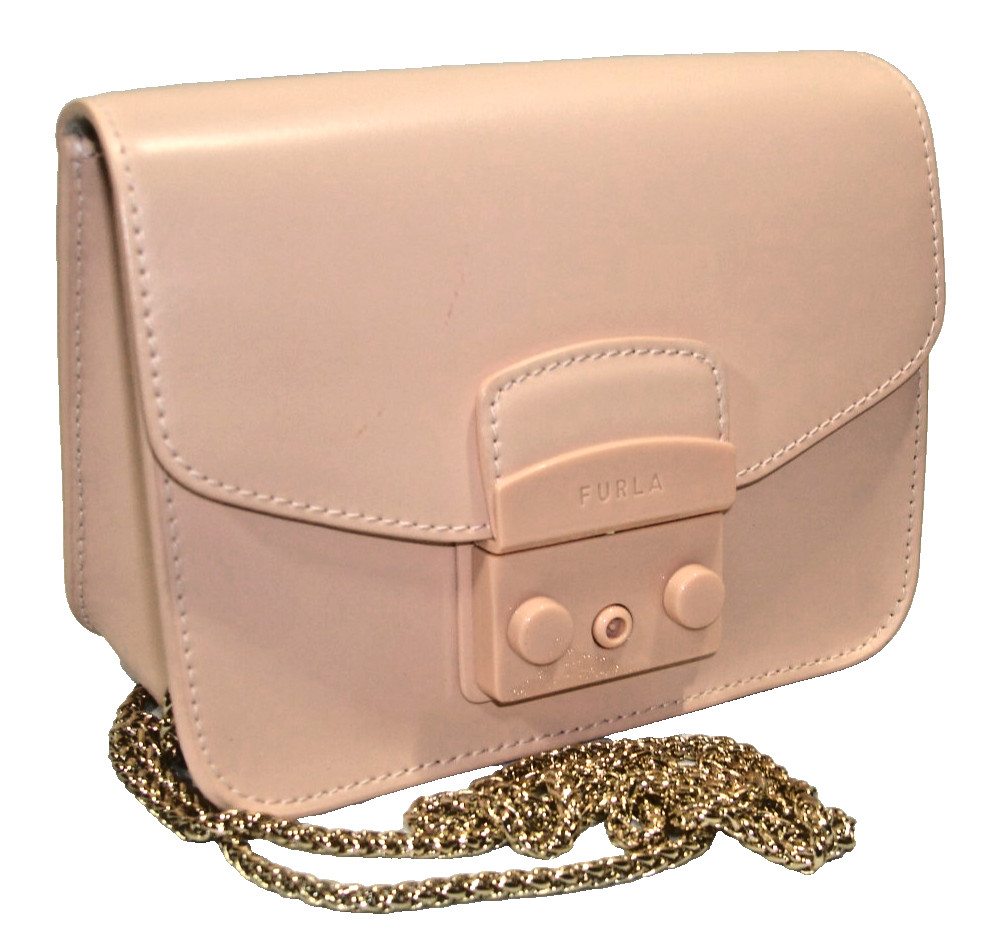 Furla Metropolis Candy Rose Vitello Leather Mini Shoulder Bag Chain Strap NWT