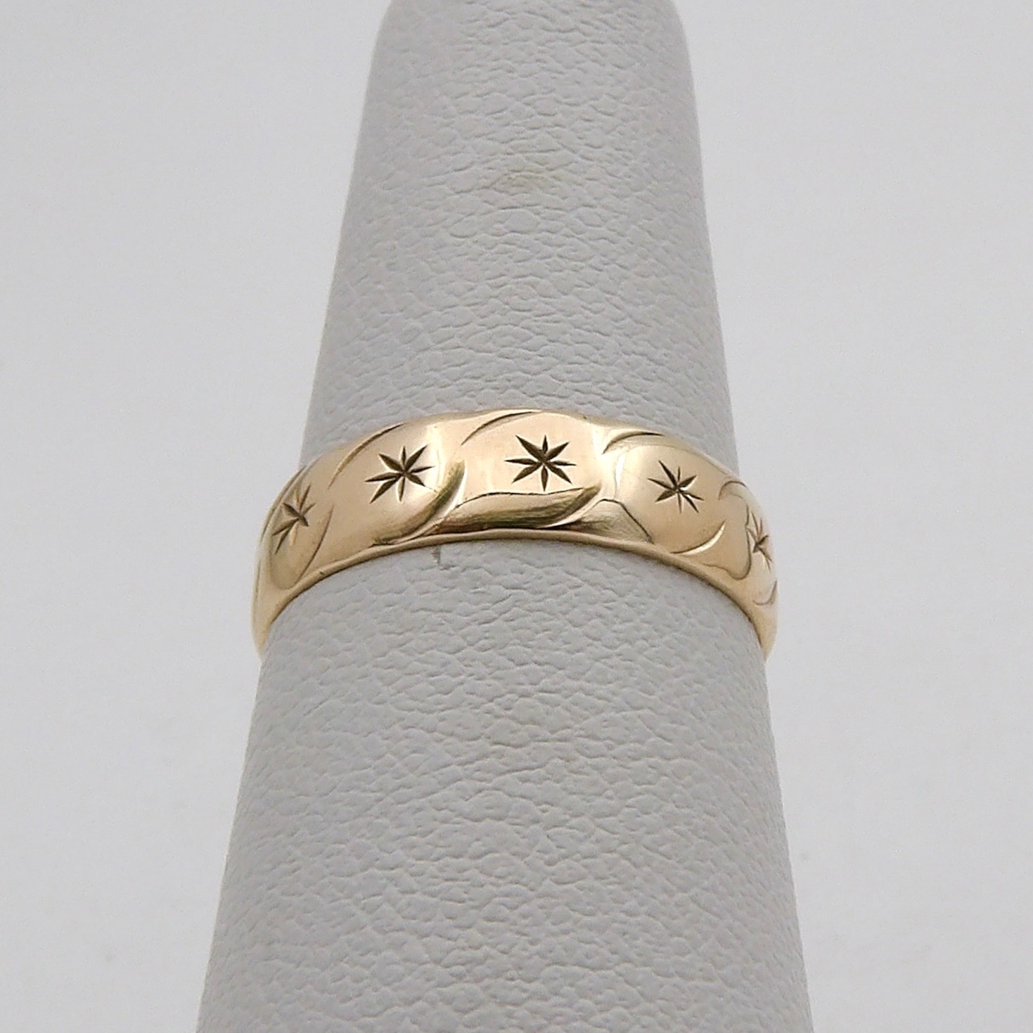 Solid 9ct 9k Gold Stars Wedding Band Ring Vintage England Berker Bros sz5.5