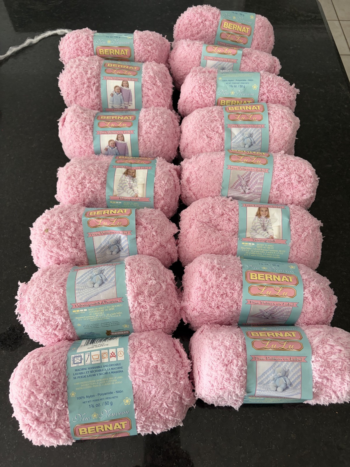 Bernat LuLu Yarn Pink Puff 36415 Lot 15 Skeins 100% Nylon Fuzzy Baby Yarn