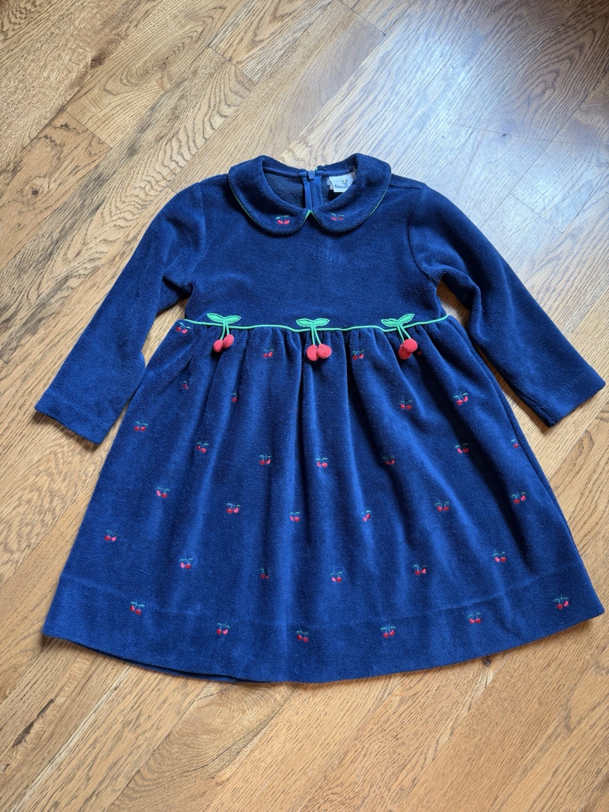 Florence Eiseman Dress Girls 6X Blue Terry Cloth Cherry Embroidered Florence Eiseman Dress Girls 6X Blue Terry Cloth Cherry Embroidered
