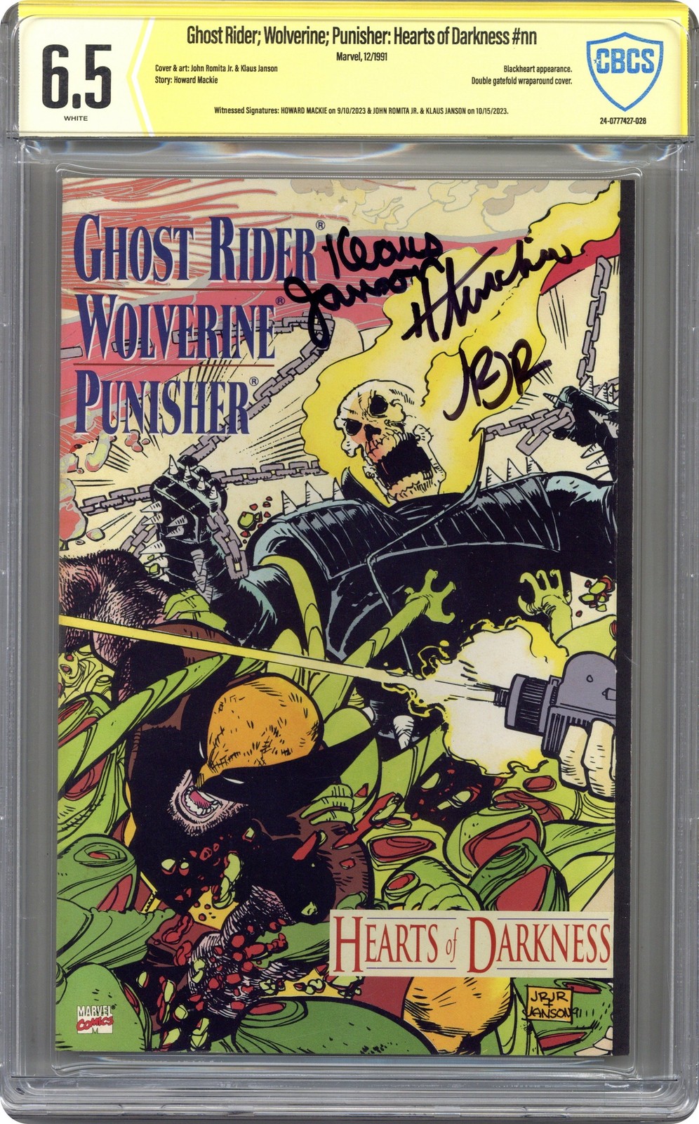 Ghost Rider Wolverine Punisher Hearts of Darkness #1 CBCS 6.5 Witnessed Sig 1991