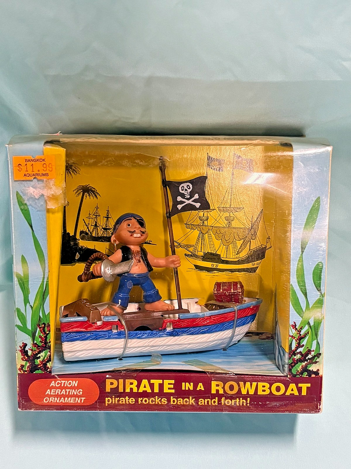 Aquarium Ornament: Vintage Penn-Plax O-87 Pirate in Boat - Air-Powered NOS