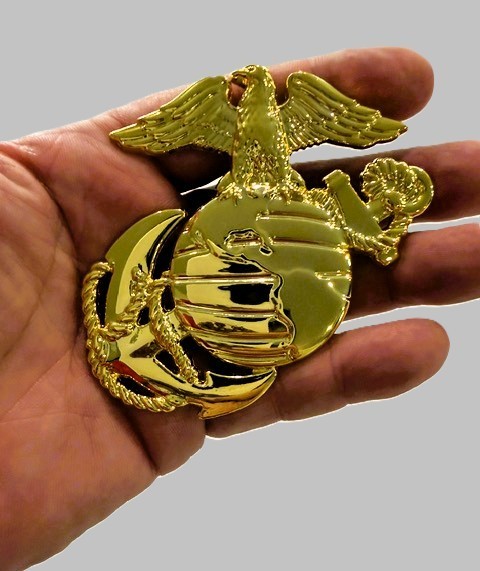 US Marine Corps USMC Metal Car Emblem -Eagle & Globe - Gold Color -FREE SHIPPING