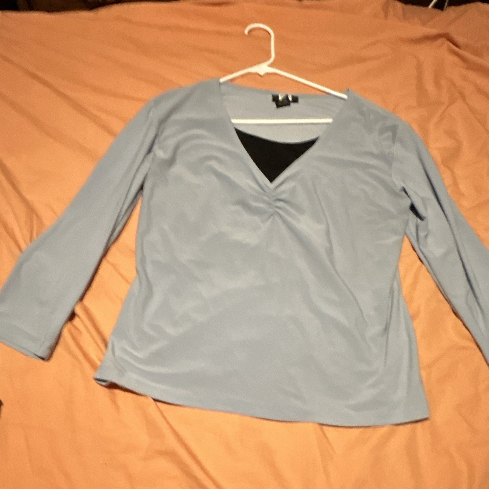 Studio 1940 Women\'s XL Blue Knit V-Neck 3/4 Sleeve Ruched Stretch Top Studio 1940 Women\'s XL Blue Knit V-Neck 3/4 Sleeve Ruched Stretch Top
