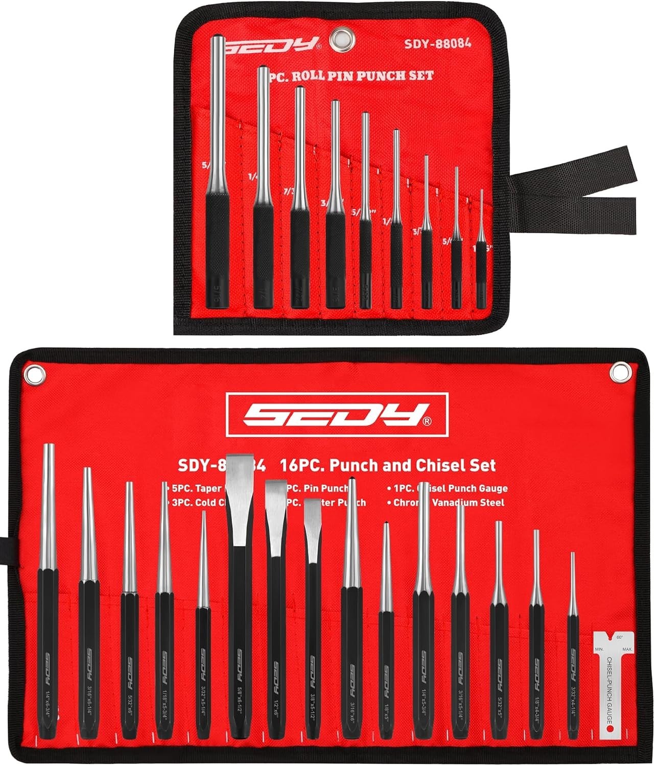 25-Piece Punch and Chisel Set with Roll Pin Punches, Includes Taper, Pin, Center