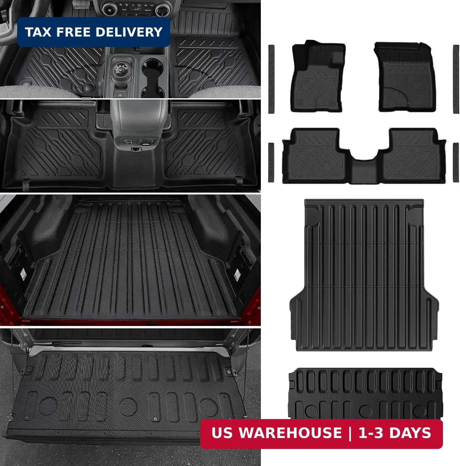 Mabett Truck Bed Mat with Tailgate Mat and Floor Mats with Door Sill Protectors