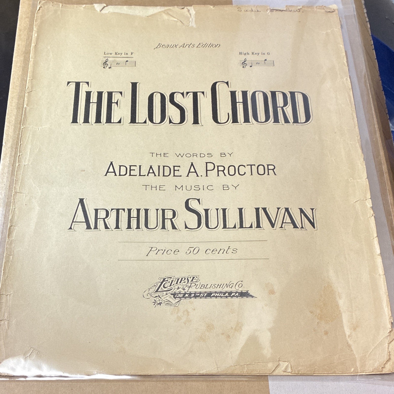 Antique The Lost Chord Sheet Music Arthur Sullivan Adelaide Procter Beaux Arts