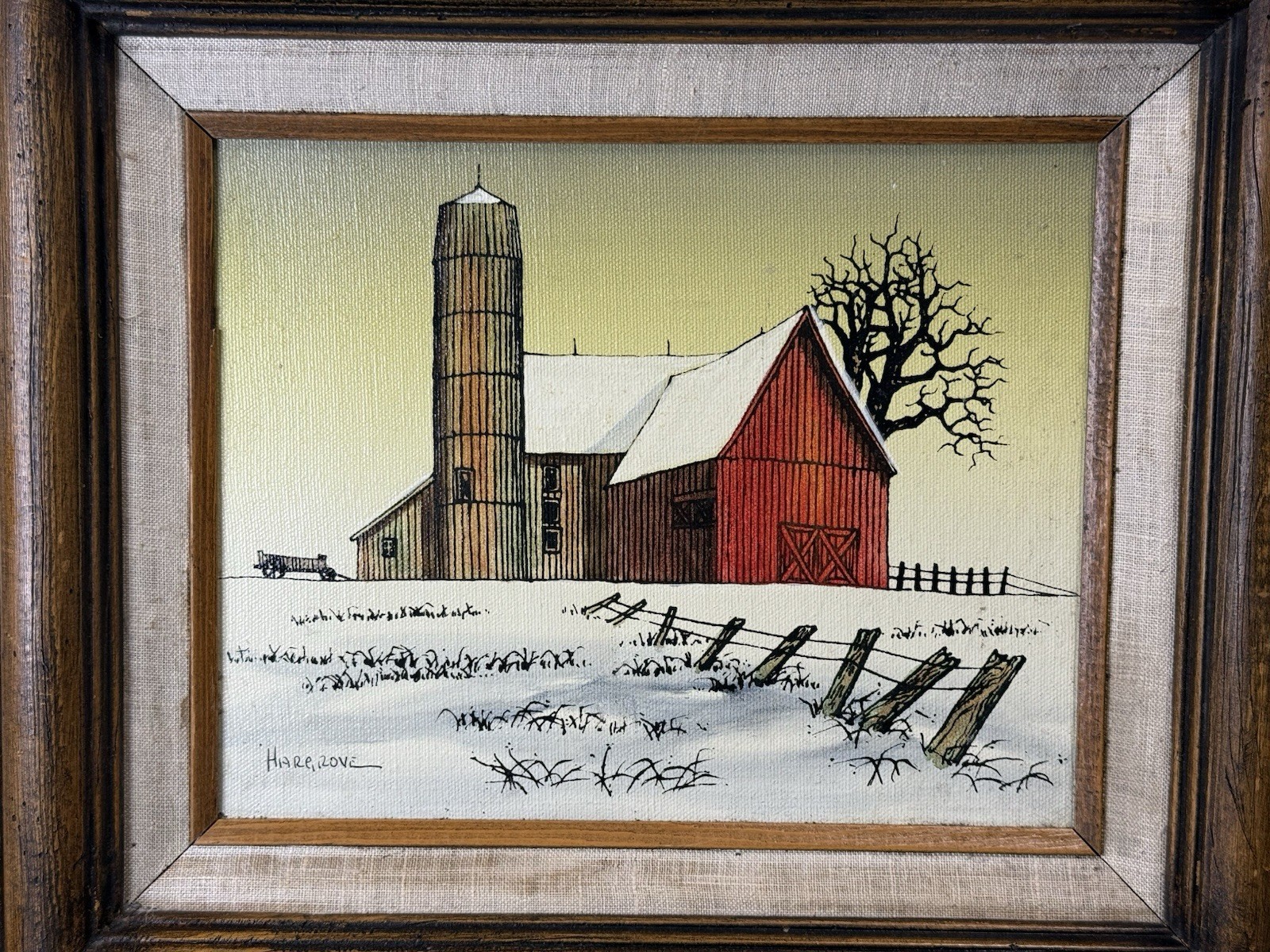 H Hargrove Winter Farm Original Oil Painting 1977 Signed 8x10 COA Framed