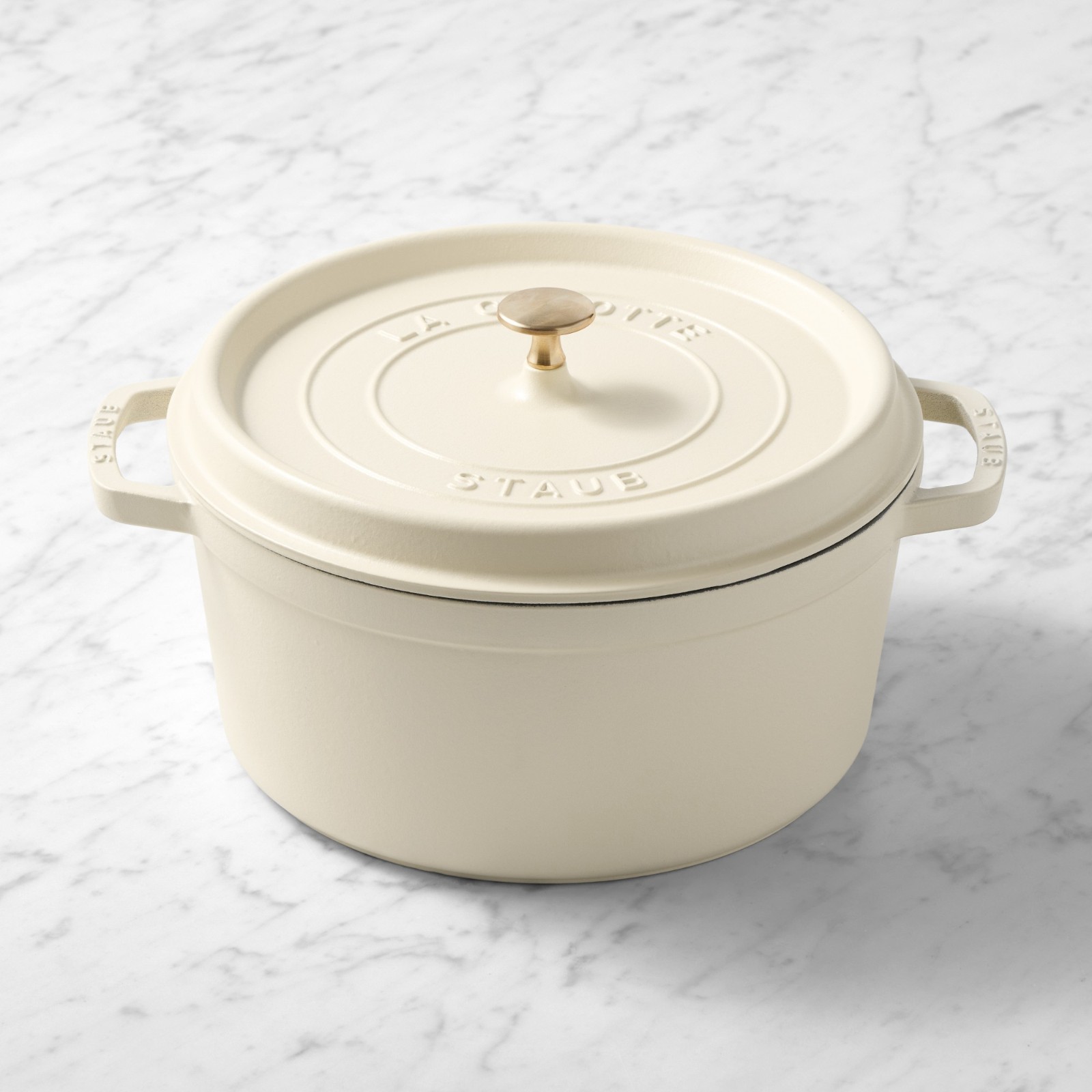 LIMITED SALE Staub Enameled Cast Iron Round Dutch Oven 7 Qt Matte French Crème LIMITED SALE Staub Enameled Cast Iron Round Dutch Oven 7 Qt Matte French Crème