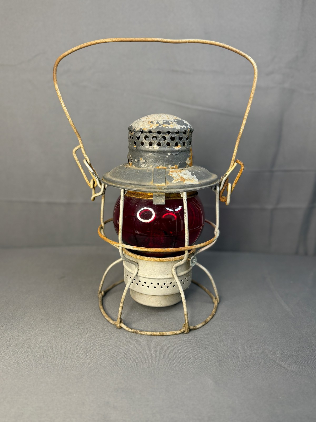 Vintage 1940 Adlake Kero 2-60 Railroad Lantern with Red Globe Authentic WWII Era