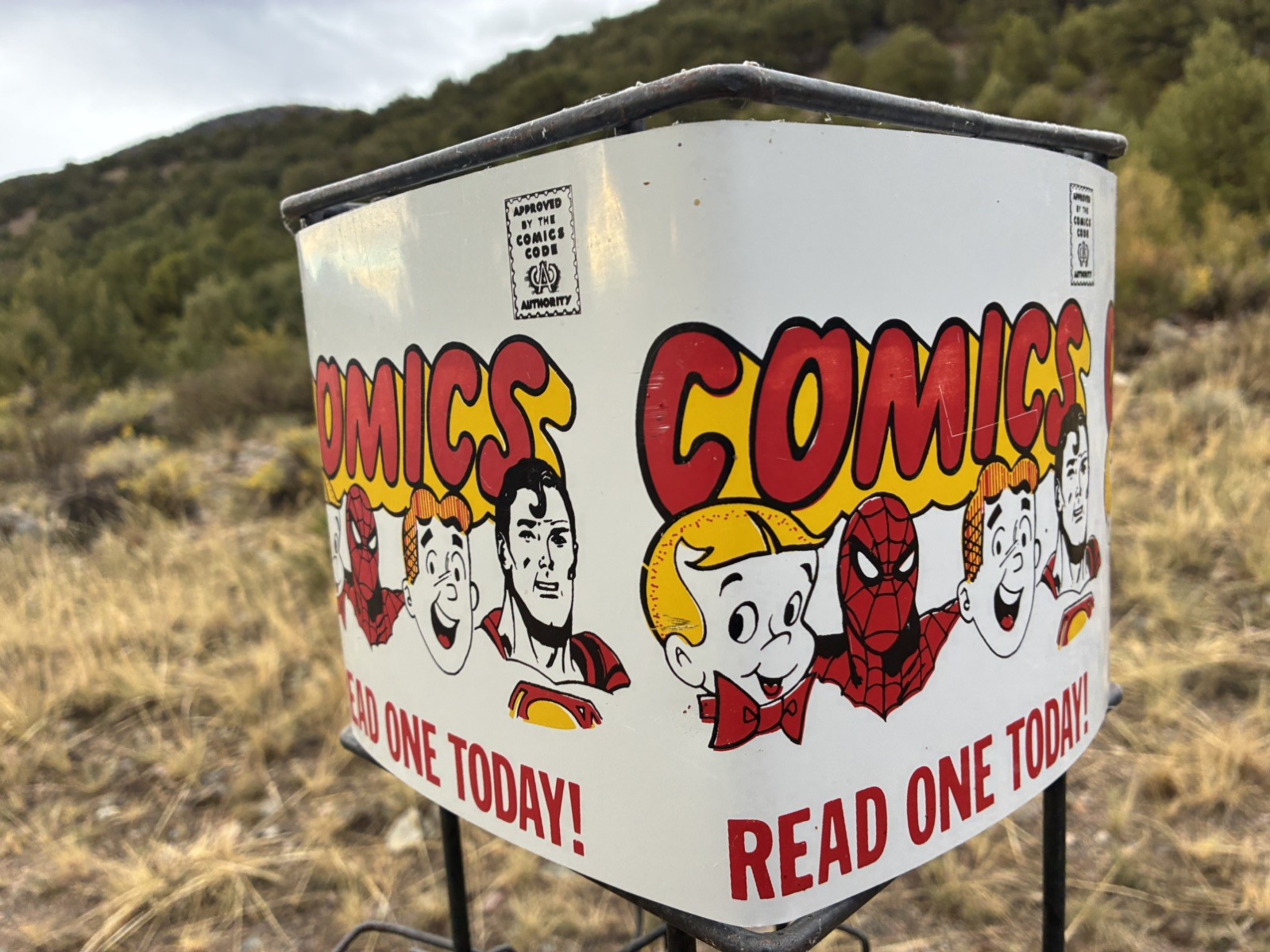 Vintage 1960's Metal Comic Book Display Rack: Spider-Man, Superman, Archie etc Vintage 1960's Metal Comic Book Display Rack: Spider-Man, Superman, Archie etc
