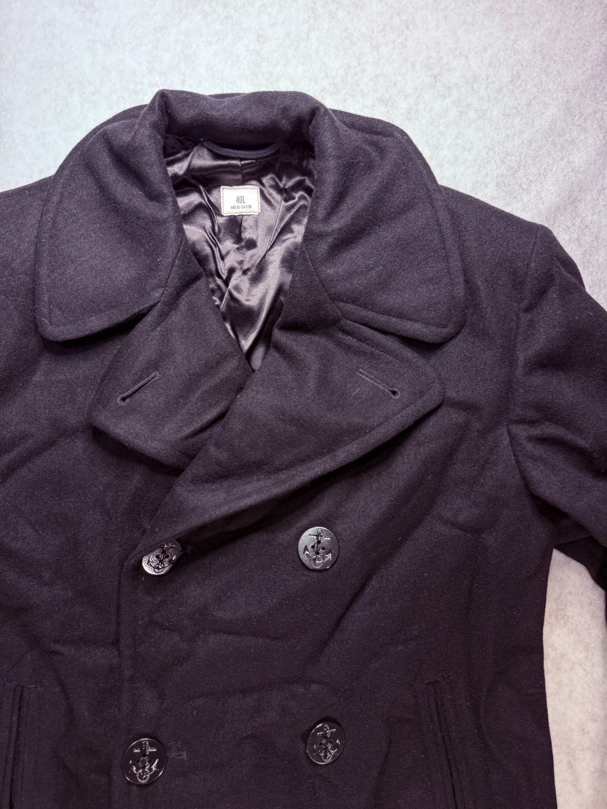 Vintage 1987 US Navy Peacoat Mens 40L 40 Long Black Wool Military Overcoat USN Vintage 1987 US Navy Peacoat Mens 40L 40 Long Black Wool Military Overcoat USN