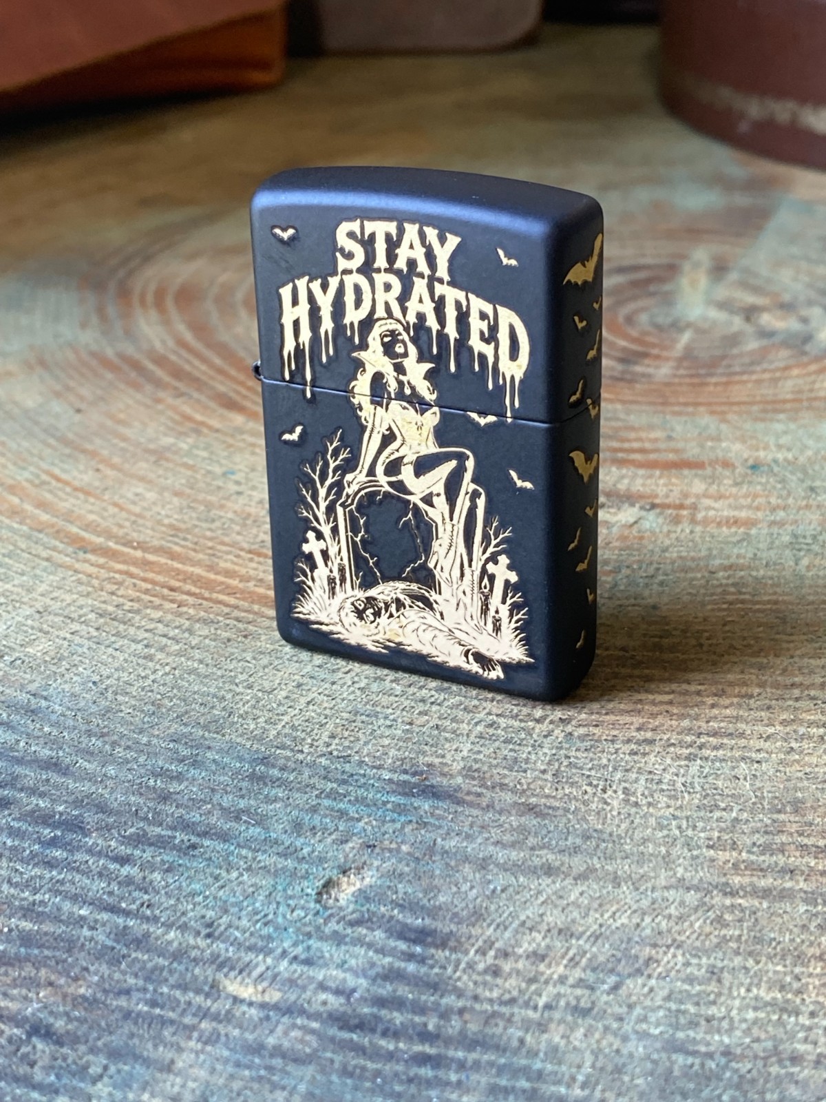 Stay Hydrated 4 Side  | Halloween Pinup | Matte Black Zippo | Made In USA