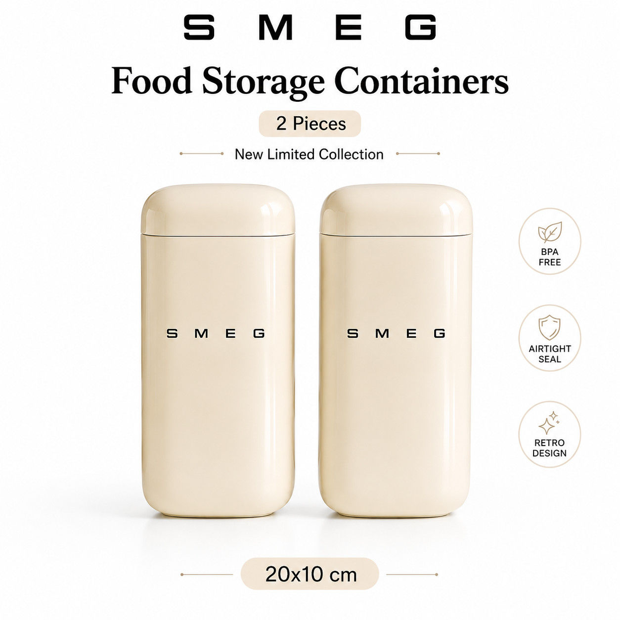 SMEG 2x Food Storage Containers Beige Cream 2026 Limited Collection Retro Design