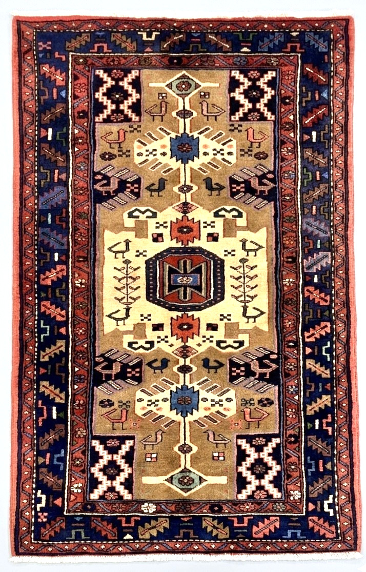 Vintage Tarom Tribal Geometric Hand Knotted Wool Oriental Area Rug 4x7 Ivory
