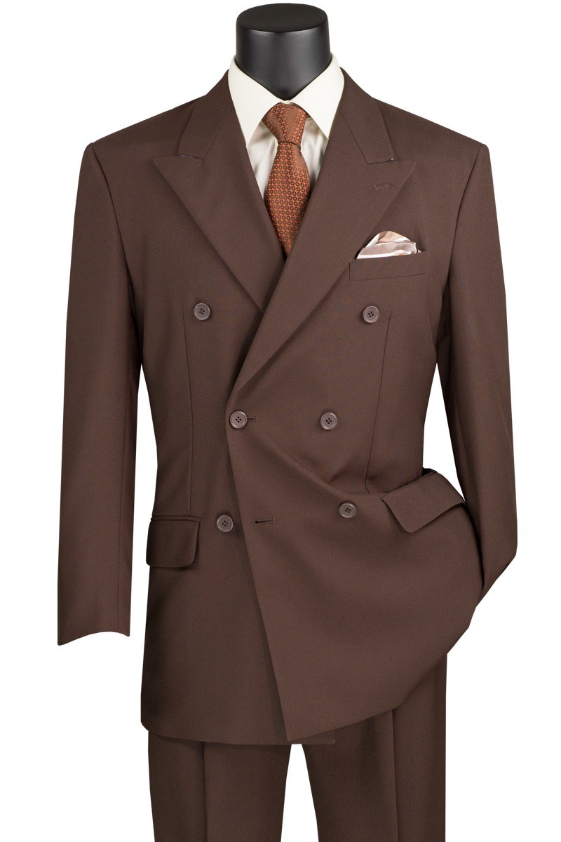 VINCI Brown Men\'s Double-Breasted Classic Regular Fit Suit Elastic Waist NEW VINCI Brown Men\'s Double-Breasted Classic Regular Fit Suit Elastic Waist NEW