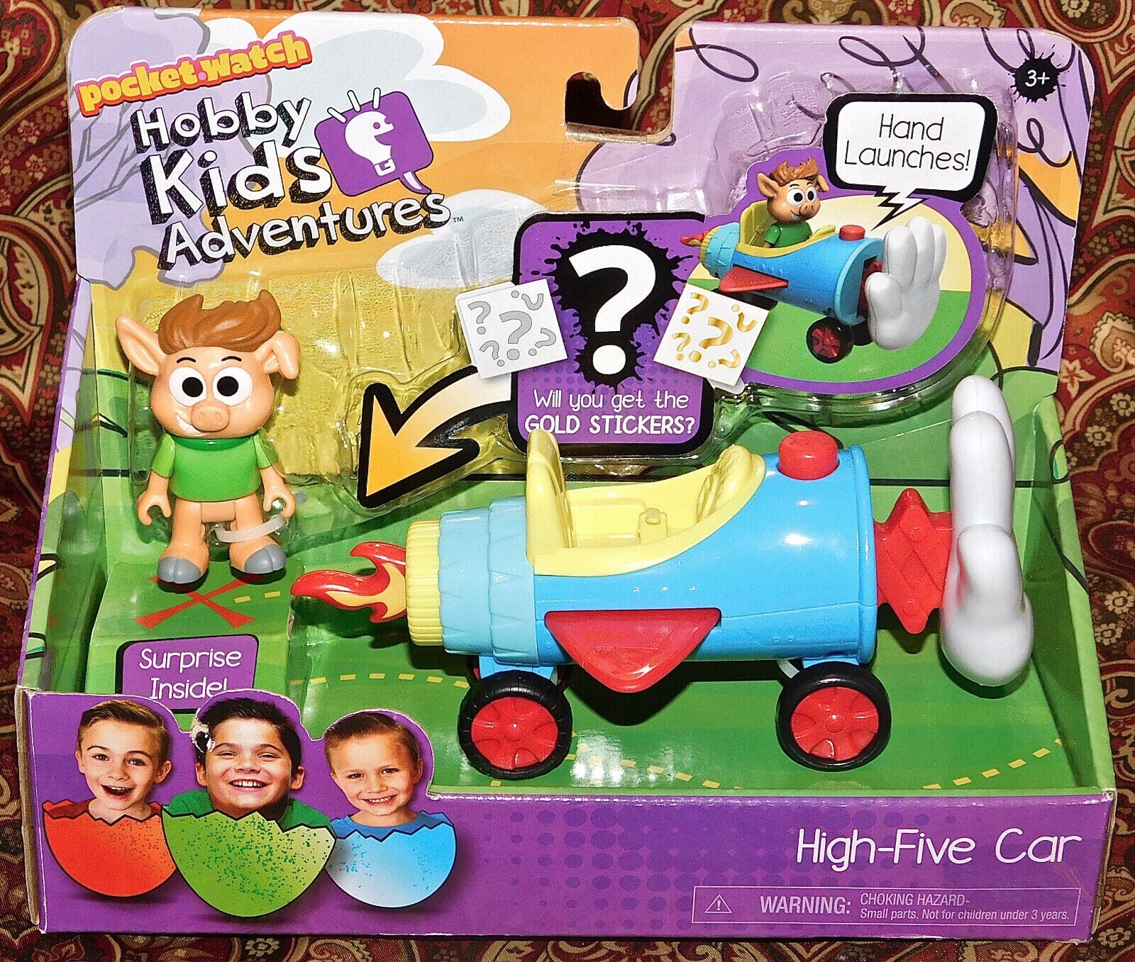Pocket Watch Hobby Kids Adventures HIGH FIVE CAR Figure Set + surprise Stickers