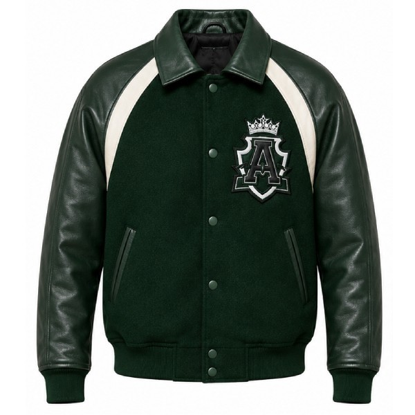 Lantern Oath Varsity Jacket – Green Wool & Leather Letterman