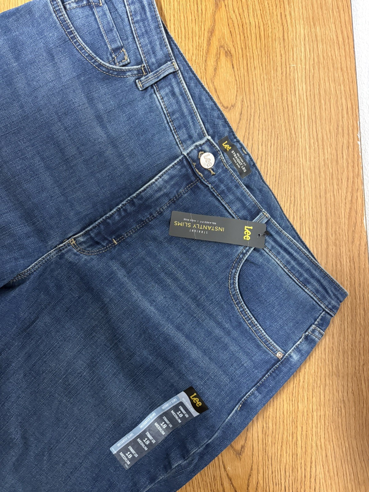 Lee Womens Relaxed Fit Straight Leg High Rise Blue Denim Jeans 18M 