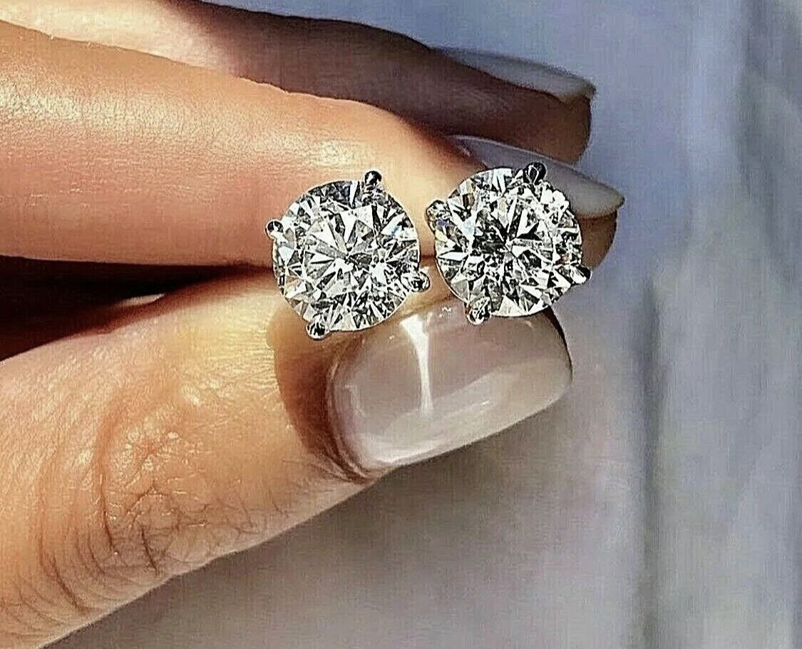 4 Ct Round Cut VVS1/D GRA Certified Moissanite Stud Earrings 14k White Gold 8mm