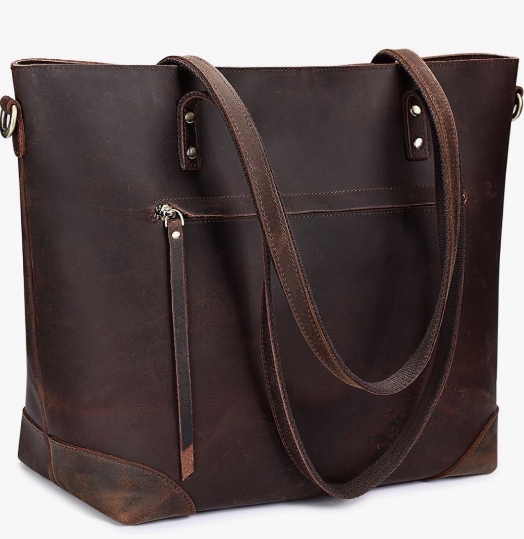S-ZONE Genuine Leather Tote Bag Brown Women’s Work Shoulder Laptop Purse NWT