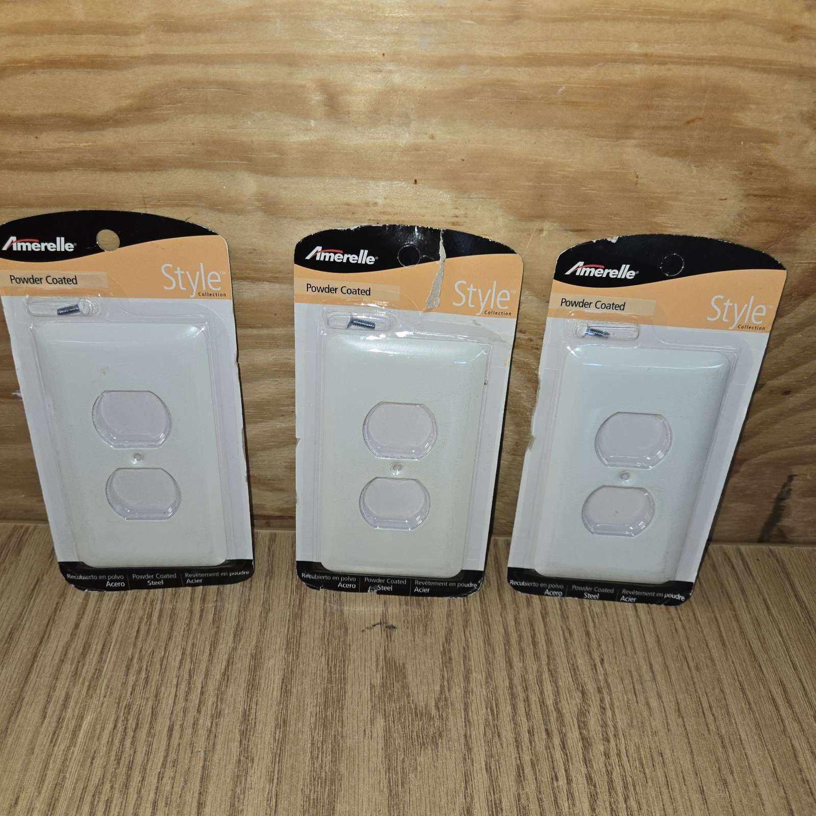 AMERELLE Stamped Steel Duplex Metal Wall Plate White Outlet Cover New Lot Of 3 AMERELLE Stamped Steel Duplex Metal Wall Plate White Outlet Cover New Lot Of 3