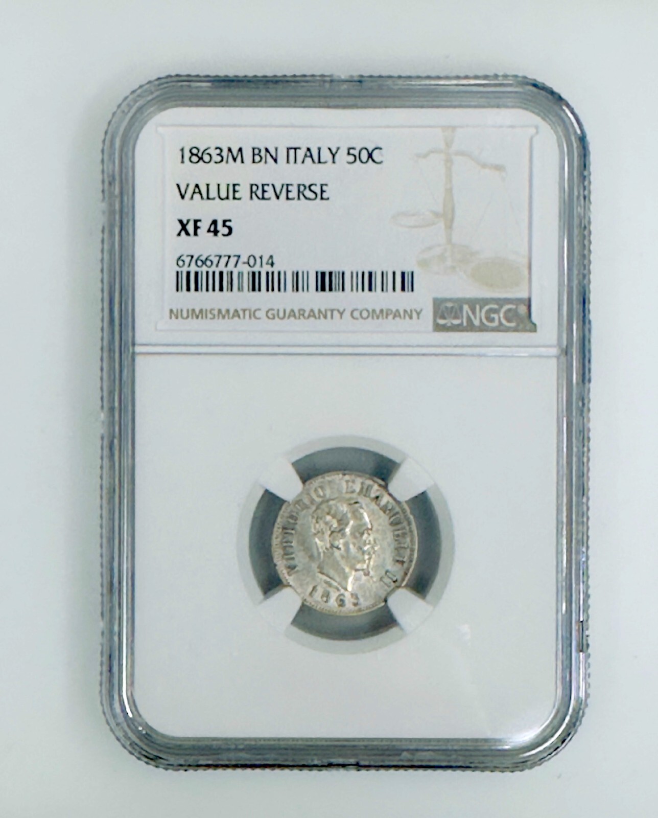 Italy 1863M BN 50 Centesimi-Victor Emmanuel II VALUE REVERSE XF45 NGC Silver 835