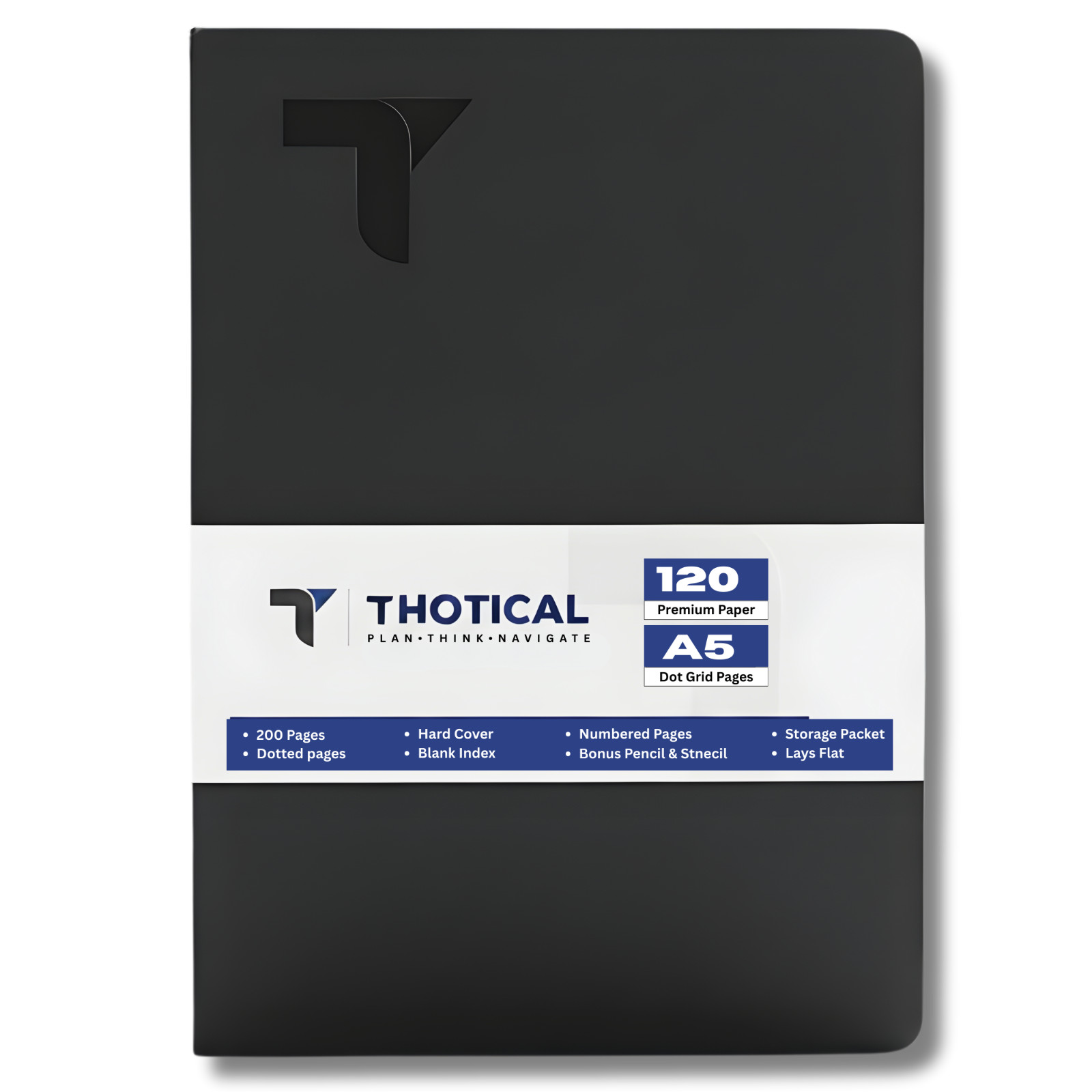 Thotical A5 Dot Grid Journal Hard Cover, Dark Gray - 192 Pages
