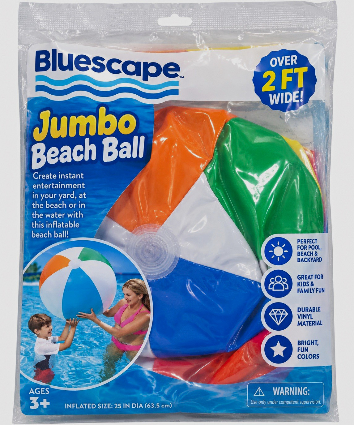 Bluescape Jumbo Beach Ball Inflatable Over 2 ft Wide Ages 3+ (4-7)
