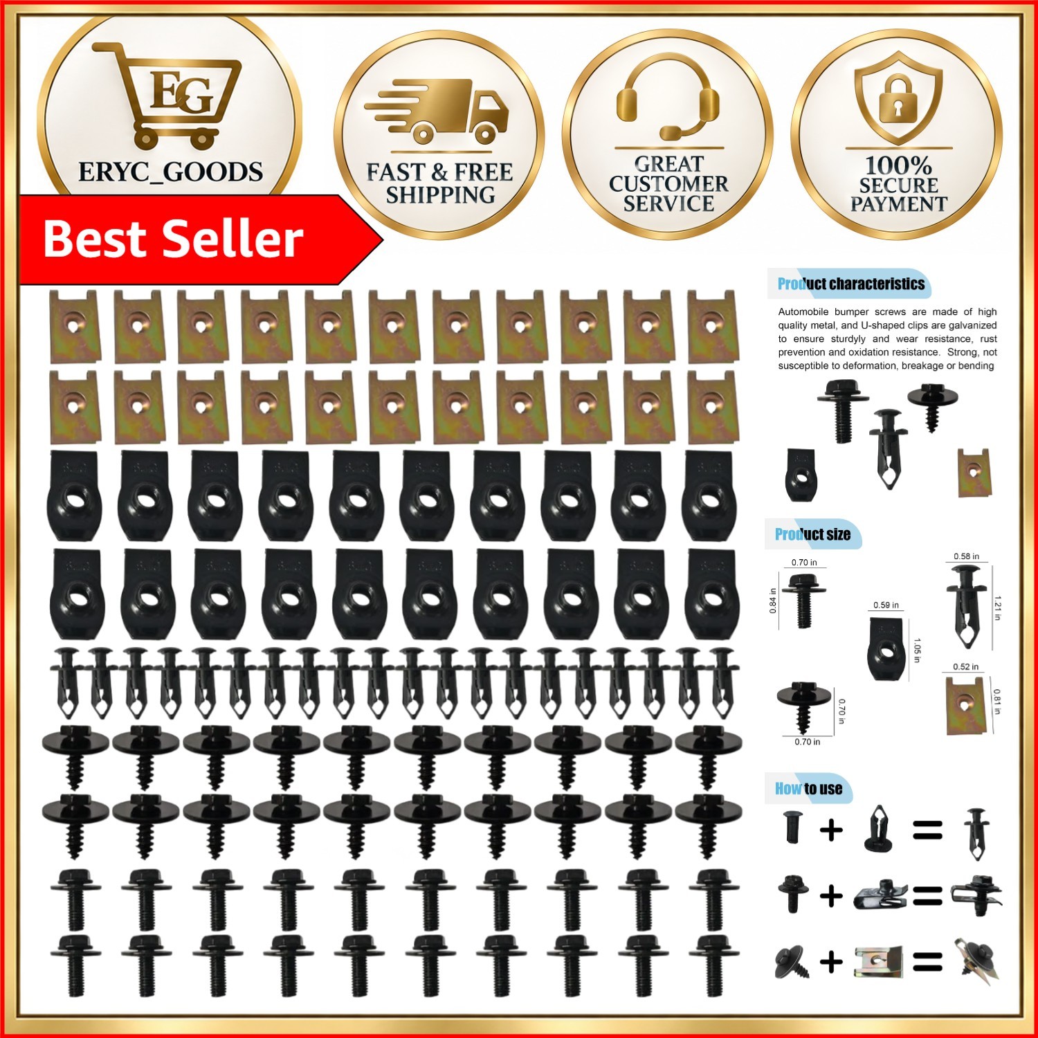 100PCS U-Nut Fastener Kit: Durable Automotive Rivets for Safe Installations