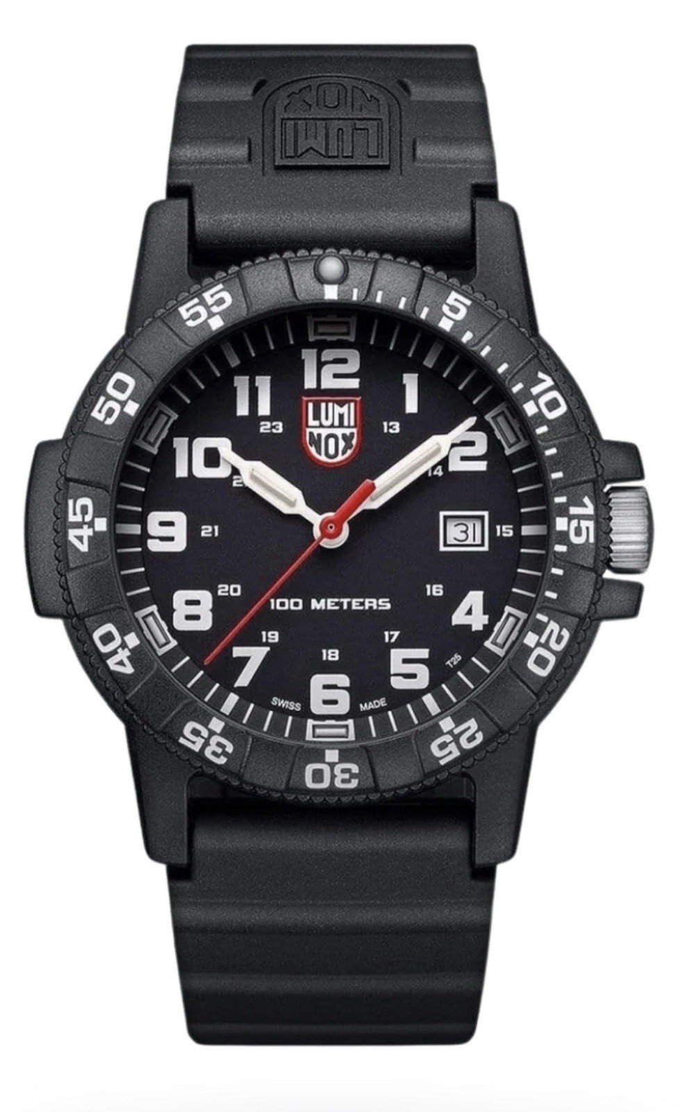 Luminox Men\'s Watch With H3 Luminous Markers Red Logo Black Dial White Numerals