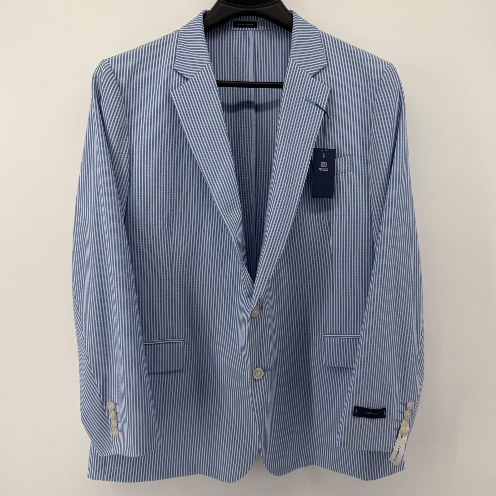 Stafford Sport Coat Mens 50R Blue White stripe Seersucker Preppy Blazer NWT