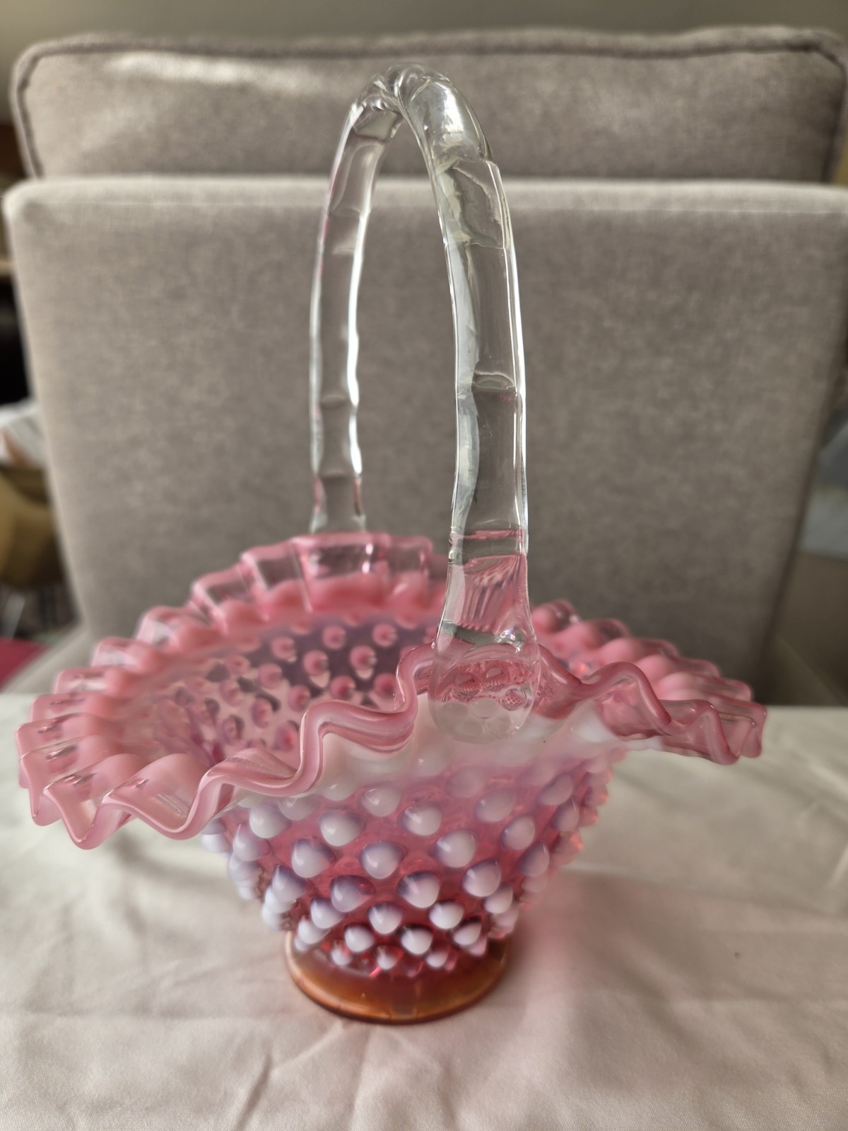 Fenton Glass Cranberry Opalescent Hobnail Swirl Basket Fenton Glass Cranberry Opalescent Hobnail Swirl Basket