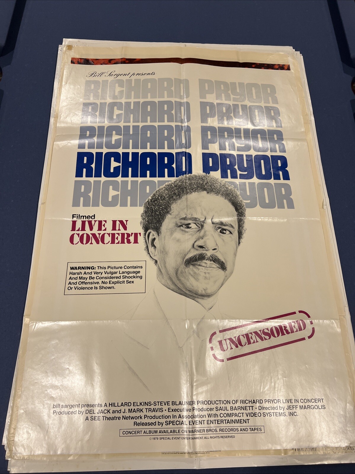 Original 1979 Richard Pryor Uncensored One Sheet 27 X 41 Theater Poster Live