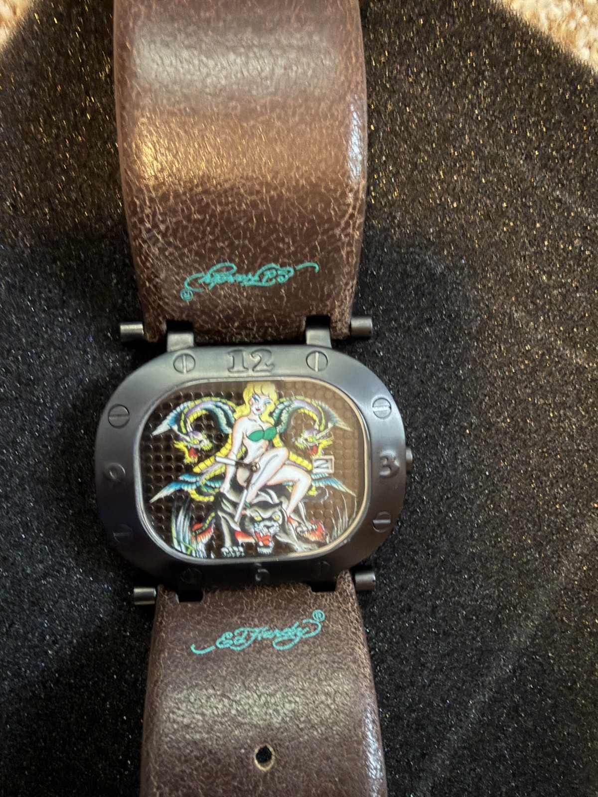 Ed Hardy pinup quartz watch pre-owned. with box and tag