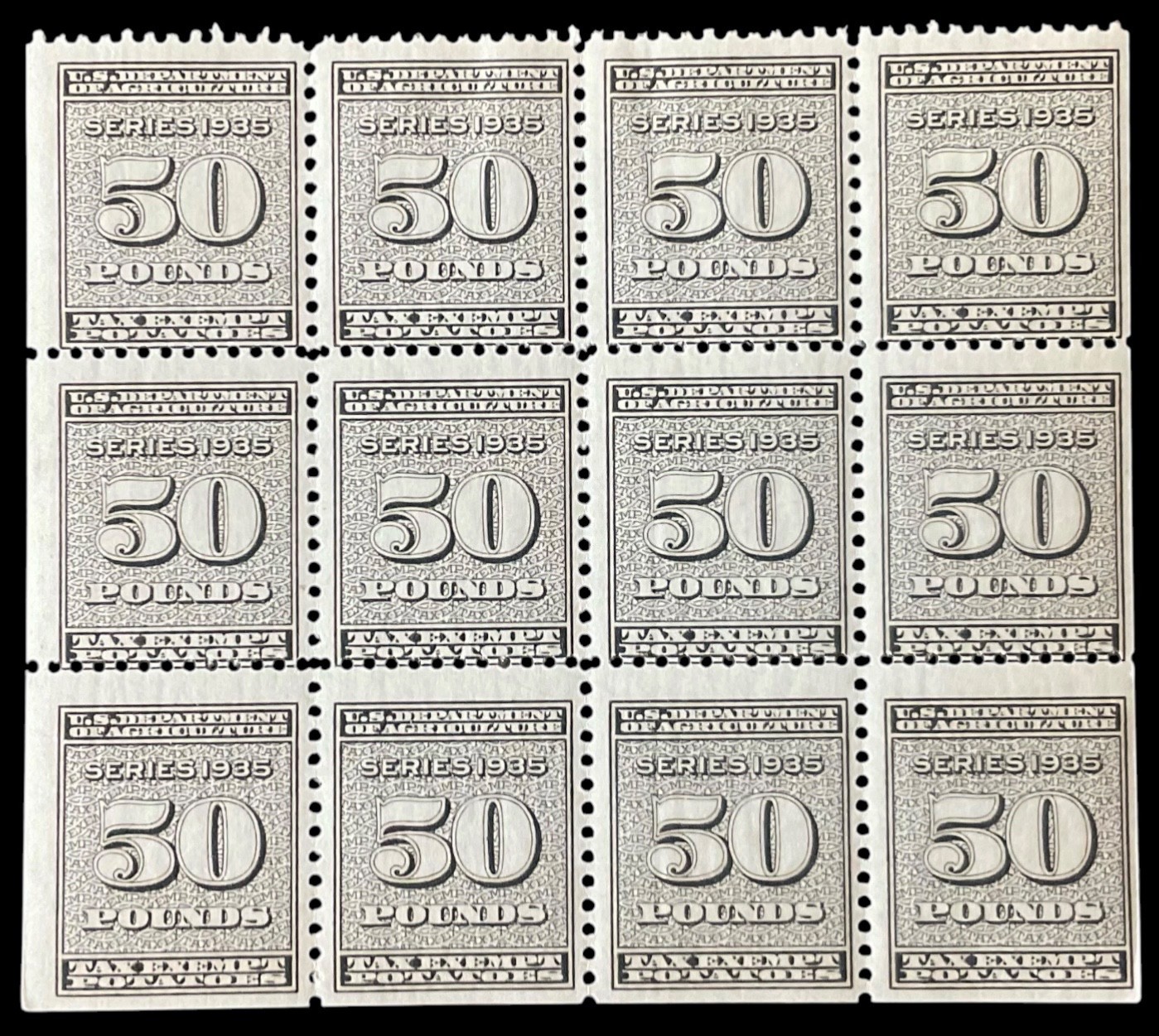 US Stamp Scott R11a 50 lbs 12 Potato Tax Exempt Stamps 1935 Series MNOG US Stamp Scott R11a 50 lbs 12 Potato Tax Exempt Stamps 1935 Series MNOG