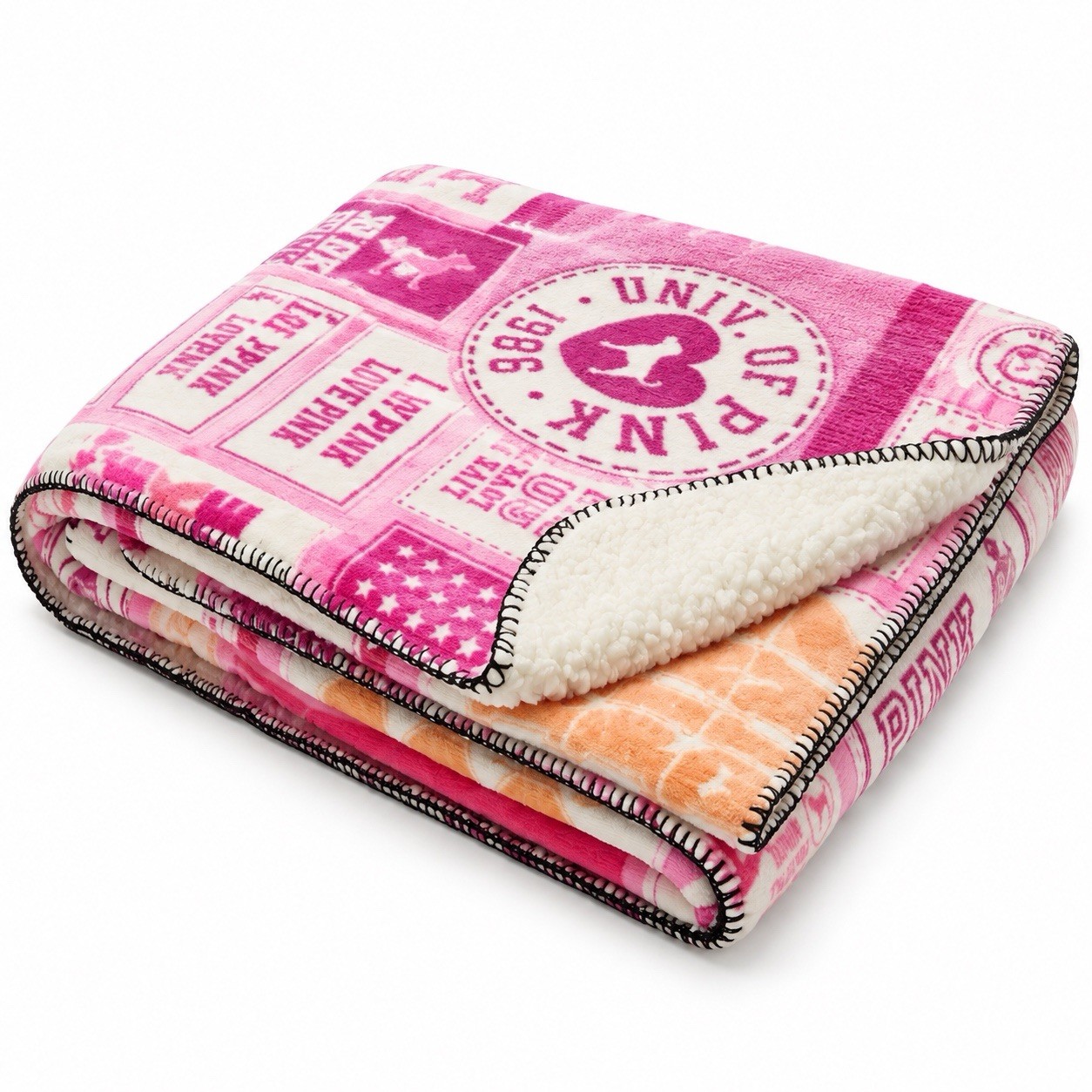Victoria’s  Secret Pink/ VS Logo Sherpa Throw Blanket 50 X 60 And Mystery Dog