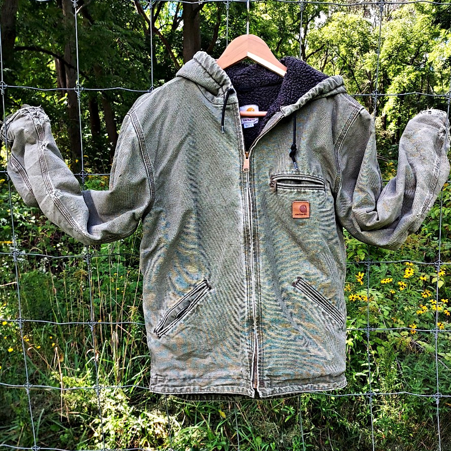Carhartt J141 ARG Hooded Sherpa Lined Jacket, Small, Honeycomb Fades, Distressed