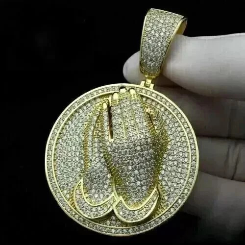 3.7CT Round Lab Created Diamond Men\'s Customized Pendant 14K Yellow Gold Finish