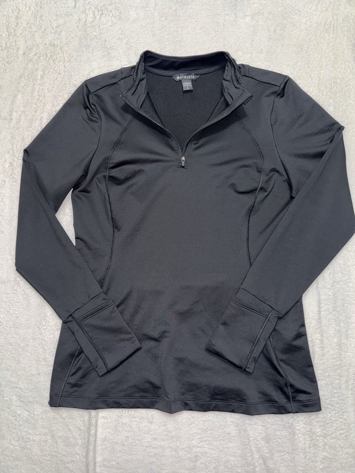 Athleta Women’s Running Wild Half Zip Pullover Black Zip Pocket Size Large