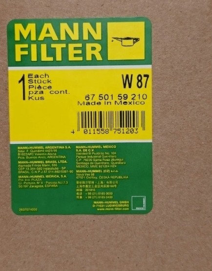 Original MANN-FILTER W87 Oil Filter W 87 New RB