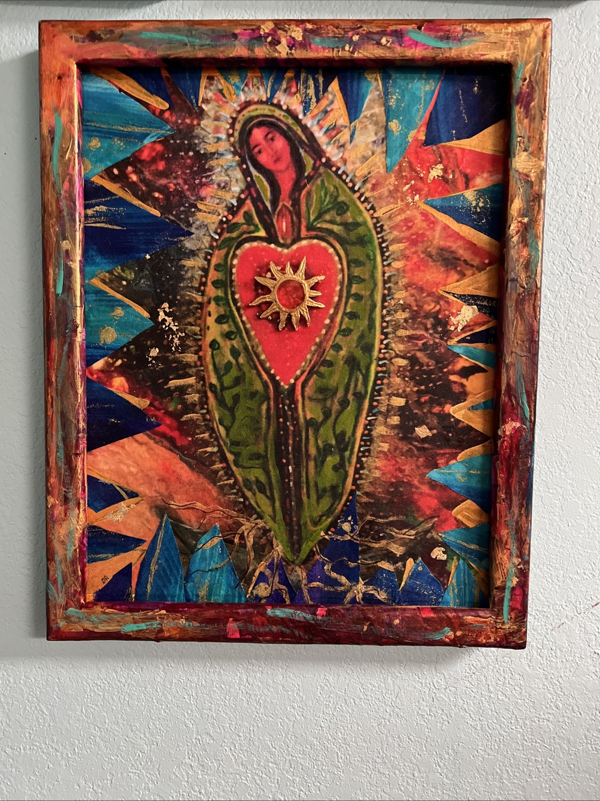 original Our Lady of Guadelupe painting Mixed Media Folk 16x20