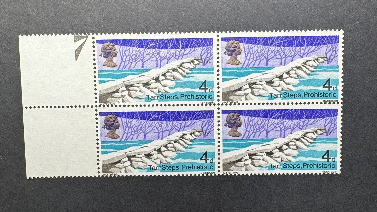Great Britain 1968 SG763a 4d Bridges - printed on the Gummed Side block of 4 MNH Great Britain 1968 SG763a 4d Bridges - printed on the Gummed Side block of 4 MNH