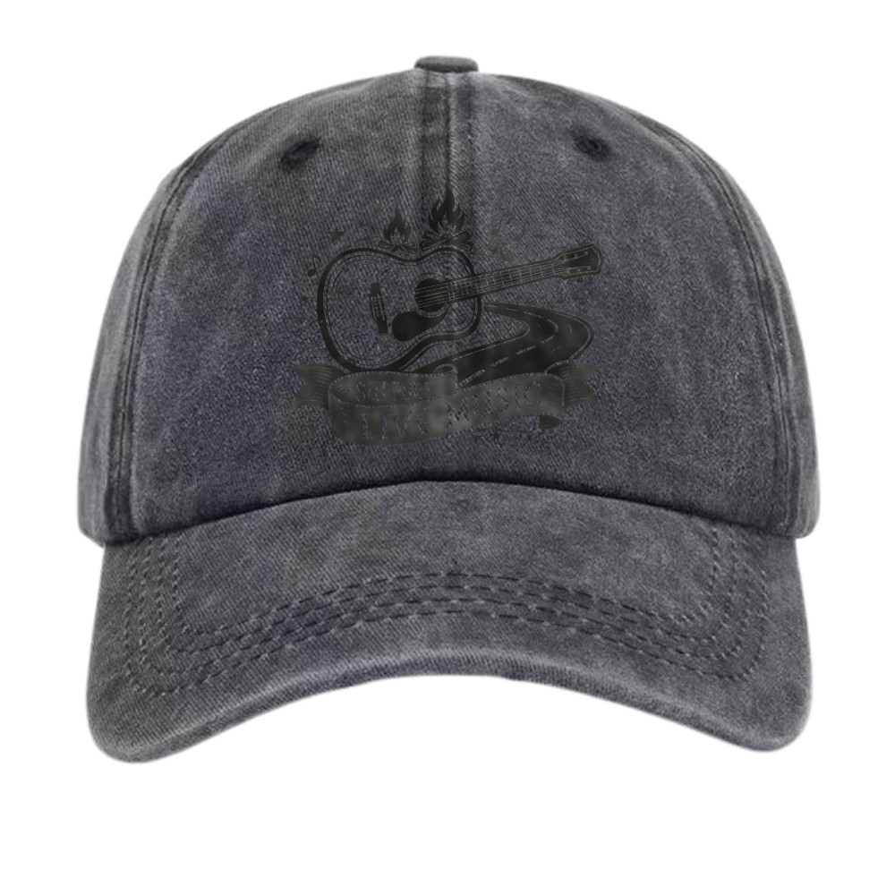 Support Live Music Acoustic Guitar Vintage Washed Unisex Country Music Dad Hat