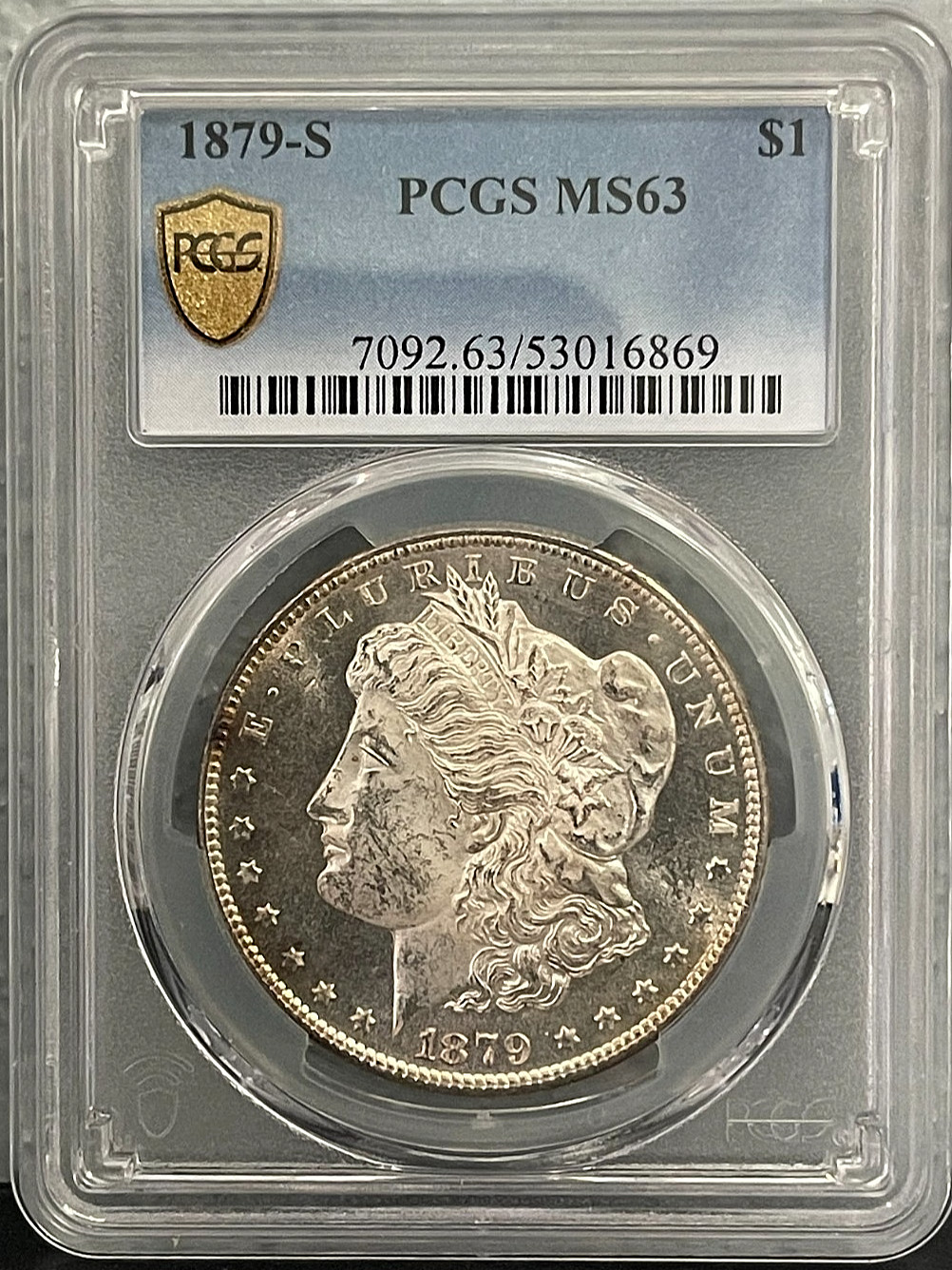 1879-S SILVER Morgan Dollar PCGS MS63 PCGS GOLD SHIELD STUNNING