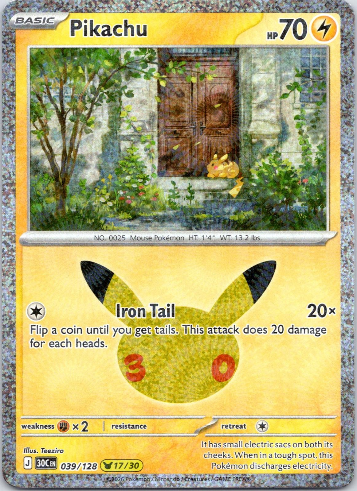 Pikachu 039/128 Holo Pikachu Rare ME: 30th Celebration Pokemon Near Mint