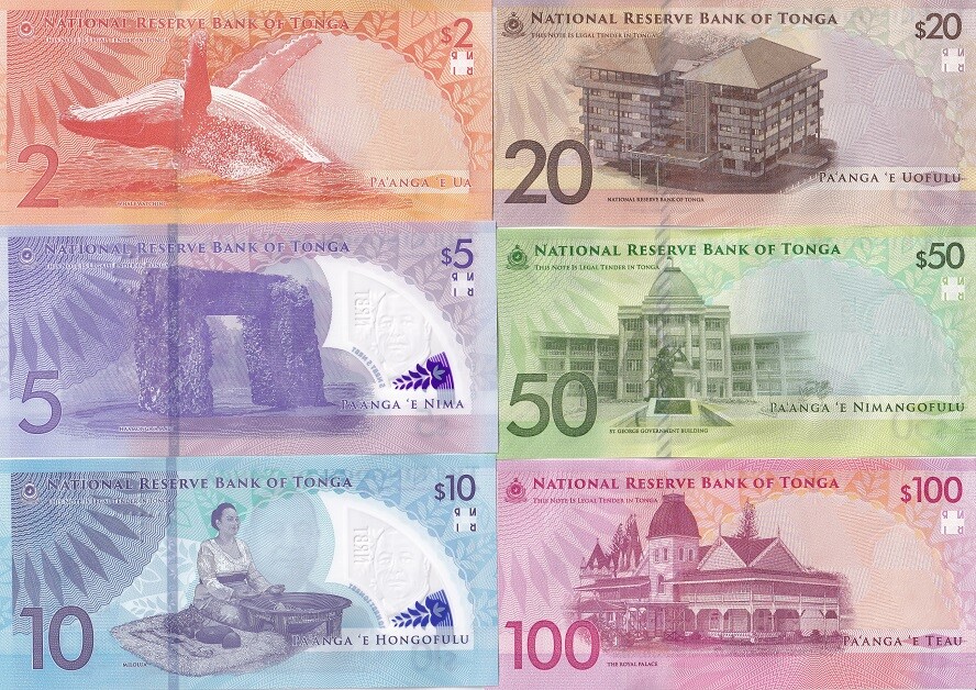 Tonga Set 6 UNC 2 20 50 100 (5 10 Polymer) Pananga 2023 2024 P 50 51 52 53 54 55