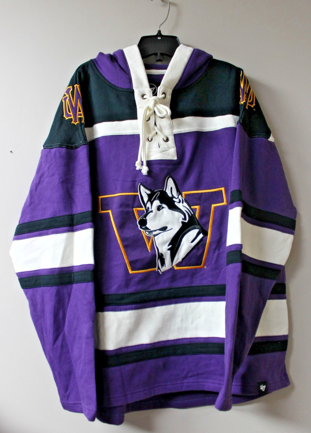 New NCAA Washington Huskies Lacer jersey style mid weight cotton hoodie men's L