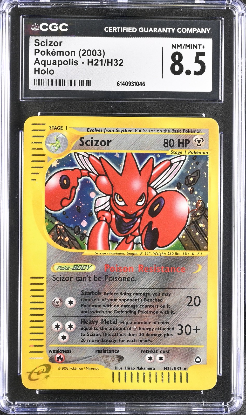 CGC 8.5 NM/MINT+ Scizor H21/H32 Aquapolis Holo Pokemon Card